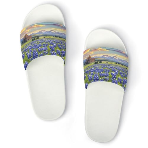 JTREWBV Bluebonnets Sommerhausschuhe für Damen und Herren, mit Landschaftsdruck, PVC, Hausschuhe, Duschschuhe, Badezimmer, Sandalen, rutschfest, leicht zu reinigen, Weißer Stil, 44 EU JTREWBV Bluebonnets Sommerhausschuhe für Damen und Herren, mit Landschaftsdruck, PVC, Hausschuhe, Duschschuhe, Badezimmer, Sandalen, rutschfest, leicht zu reinigen, Weißer Stil, 44 EU von JTREWBV