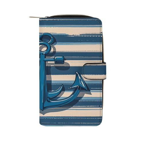 JTREWBV Geldbörse aus PU-Leder, Anker-Druck, Reißverschluss, Kreditkartenhalter, Reise-Geldbörse, Damen-Clutch mit Ausweisfenster, Anker, 19.7x11x3.5cm, Modern von JTREWBV