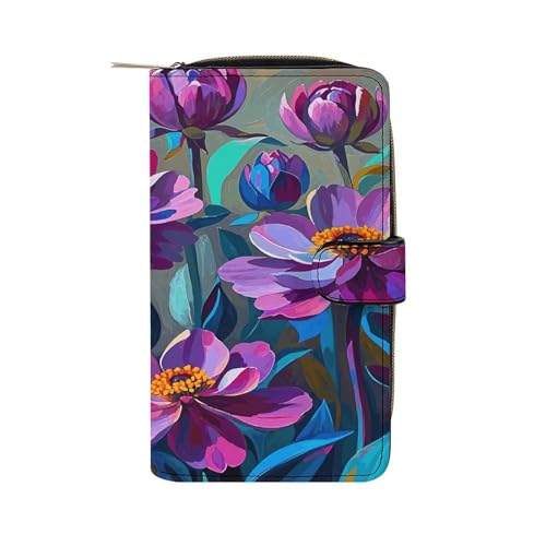 JTREWBV Geldbörse aus PU-Leder, Blumendruck, Reißverschluss, Kreditkartenhalter, Reise-Geldbörse, Damen-Clutch mit Ausweisfenster, blumen, 19.7x11x3.5cm, Modern von JTREWBV