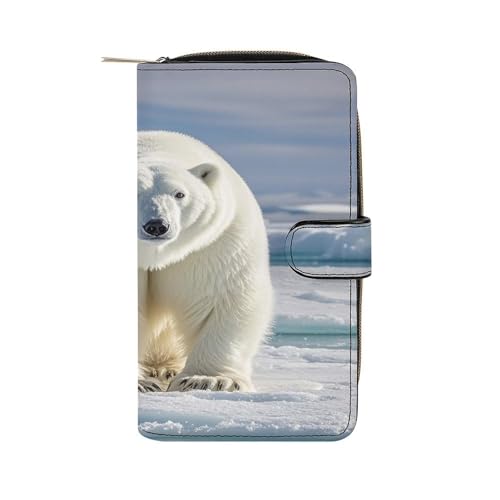 JTREWBV Geldbörse aus PU-Leder, Eisbär-Druck, Reißverschluss, Kreditkartenhalter, Reise-Geldbörse, Damen-Clutch mit Ausweisfenster, eisbär, 19.7x11x3.5cm, Modern von JTREWBV