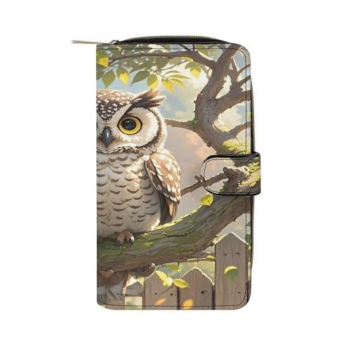 JTREWBV Geldbörse aus PU-Leder, Eulen-Druck, Reißverschluss, Kreditkartenhalter, Reise-Geldbörse, Damen-Clutch mit Ausweisfenster, eule, 19.7x11x3.5cm, Modern von JTREWBV