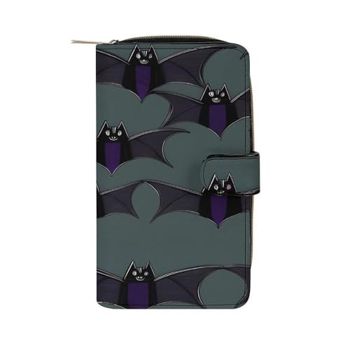 JTREWBV Geldbörse aus PU-Leder, Fledermaus-Muster, Reißverschluss, Kreditkartenhalter, Reise-Geldbörse, Damen-Clutch mit Ausweisfenster, Fledermausmuster, 19.7x11x3.5cm, Modern von JTREWBV