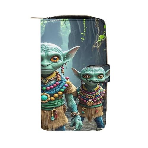 JTREWBV Geldbörse aus PU-Leder, Goblin-Druck, Reißverschluss, Kreditkartenhalter, Reise-Geldbörse, Damen-Clutch mit Ausweisfenster, Goblin, 19.7x11x3.5cm, Modern von JTREWBV