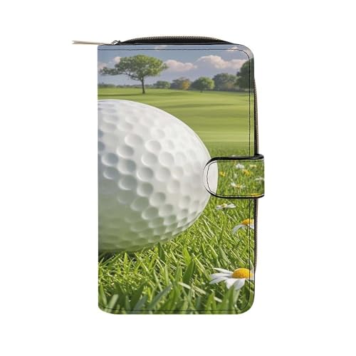 JTREWBV Geldbörse aus PU-Leder, Golfball-Druck, Reißverschluss, Kreditkartenhalter, Reise-Geldbörse, Damen-Clutch mit Ausweisfenster, Golfball, 19.7x11x3.5cm, Modern von JTREWBV