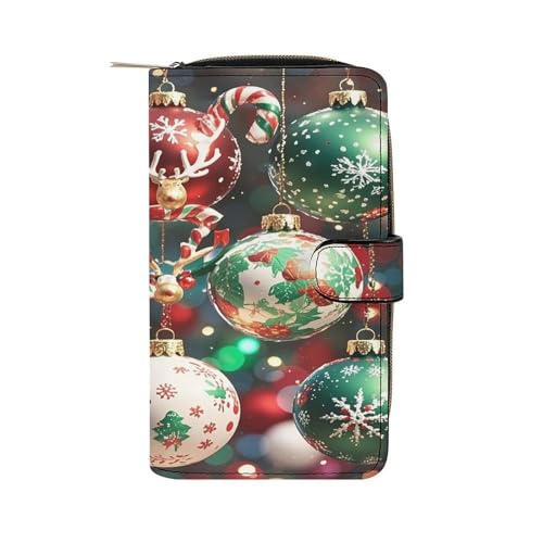 JTREWBV Geldbörse aus PU-Leder, Motiv: Weihnachtskugeln, Reißverschluss, Kreditkartenhalter, Reise-Geldbörse, Damen-Clutch mit Ausweisfenster, Weihnachtskugeln, 19.7x11x3.5cm, Modern von JTREWBV