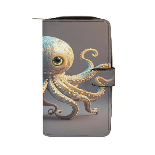JTREWBV Geldbörse aus PU-Leder, Oktopus-Druck, Reißverschluss, Kreditkartenhalter, Reise-Geldbörse, Damen-Clutch mit Ausweisfenster, Oktopus, 19.7x11x3.5cm, Modern von JTREWBV