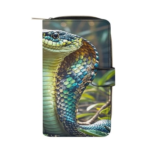 JTREWBV Geldbörse aus PU-Leder, Schlangenmuster, Reißverschluss, Kreditkartenhalter, Reise-Geldbörse, Damen-Clutch mit Ausweisfenster, Cobra Schlange, 19.7x11x3.5cm, Modern von JTREWBV