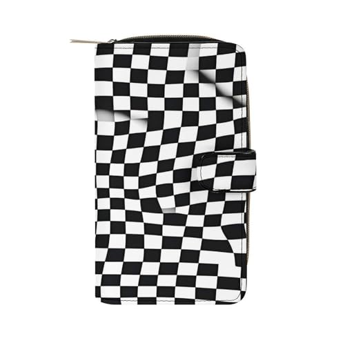 JTREWBV Geldbörse aus PU-Leder, karierte Flagge, Reißverschluss, Kreditkartenhalter, Reise-Geldbörse, Damen-Clutch mit Ausweisfenster, Karierte Flagge, 19.7x11x3.5cm, Modern von JTREWBV