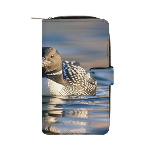 JTREWBV Geldbörse aus PU-Leder, mit Reißverschluss, Kreditkartenhalter, Reise-Geldbörse, Damen-Clutch mit Ausweisfenster, Loon Birds, 19.7x11x3.5cm, Modern von JTREWBV