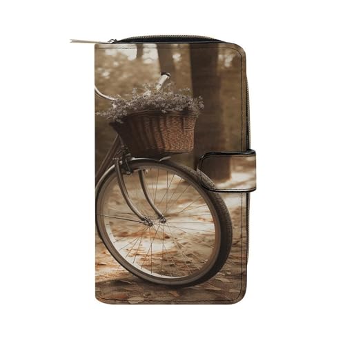 JTREWBV PU-Leder-Geldbörse, Fahrraddruck, Reißverschluss, Kreditkartenhalter, Reise-Geldbörse, Damen-Clutch mit Ausweisfenster, Fahrrad, 19.7x11x3.5cm, Modern von JTREWBV