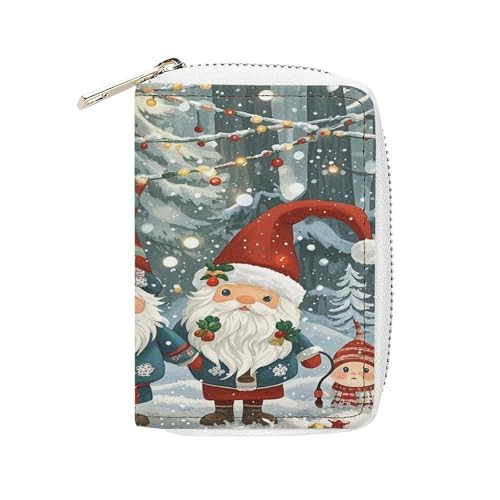 JTREWBV Schlankes Kartenetui aus PU-Leder mit Reißverschluss, Weihnachts-Winter-Zwerge, 20 Fächer, Kreditkartenhalter, Reißverschluss-Kartenetui für Damen, weiß, 16x11.5cm, Modern von JTREWBV