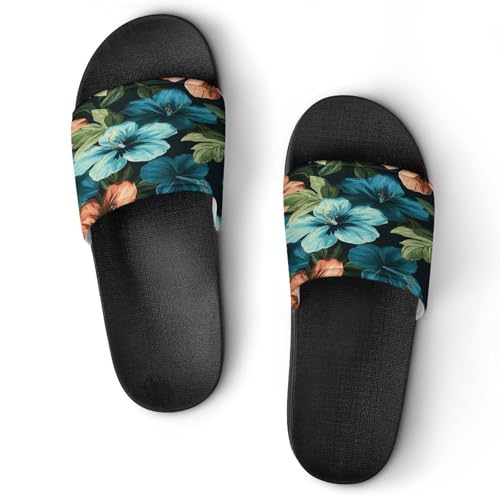 JTREWBV Sommer Hausschuhe Damen Herren Hibiskus Blumen Muster Druck PVC Home Slippers Duschschuhe Badezimmer Sandalen rutschfest Leicht zu reinigen, Schwarzer Stil, 44 EU JTREWBV Sommer Hausschuhe Damen Herren Hibiskus Blumen Muster Druck PVC Home Slippers Duschschuhe Badezimmer Sandalen rutschfest Leicht zu reinigen, Schwarzer Stil, 44 EU von JTREWBV