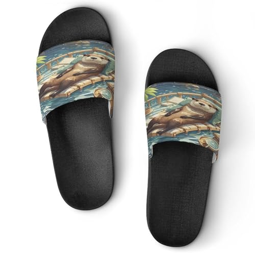 JTREWBV Sommer Hausschuhe Damen Herren Otter Tierdruck PVC Home Slippers Duschschuhe Badezimmer Sandalen rutschfest Leicht zu reinigen, Schwarzer Stil, 11.5 UK Men/ 5 UK Women Wide JTREWBV Sommer Hausschuhe Damen Herren Otter Tierdruck PVC Home Slippers Duschschuhe Badezimmer Sandalen rutschfest Leicht zu reinigen, Schwarzer Stil, 11.5 UK Men/ 5 UK Women Wide von JTREWBV