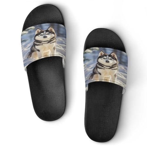 JTREWBV Sommer Hausschuhe Damen Herren Wolf im Schnee Druck PVC Home Slippers Duschschuhe Badezimmer Sandalen rutschfest leicht zu reinigen, Schwarzer Stil, 44 EU JTREWBV Sommer Hausschuhe Damen Herren Wolf im Schnee Druck PVC Home Slippers Duschschuhe Badezimmer Sandalen rutschfest leicht zu reinigen, Schwarzer Stil, 44 EU von JTREWBV
