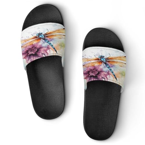 JTREWBV Sommer-Hausschuhe für Damen und Herren, Libellen, Aquarellmalerei, Druck, PVC, Hausschuhe, Duschschuhe, Badezimmer-Sandalen, rutschfest, leicht zu reinigen, Schwarzer Stil, 11.5 UK Men/ 11 UK JTREWBV Sommer-Hausschuhe für Damen und Herren, Libellen, Aquarellmalerei, Druck, PVC, Hausschuhe, Duschschuhe, Badezimmer-Sandalen, rutschfest, leicht zu reinigen, Schwarzer Stil, 11.5 UK Men/ 11 UK von JTREWBV