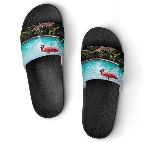 JTREWBV Sommerhausschuhe für Damen und Herren, Flamingo- und Schwimmbad-Druck, PVC, Hausschuhe, Duschschuhe, Bad-Sandalen, rutschfest, leicht zu reinigen, Schwarzer Stil, 44 EU JTREWBV Sommerhausschuhe für Damen und Herren, Flamingo- und Schwimmbad-Druck, PVC, Hausschuhe, Duschschuhe, Bad-Sandalen, rutschfest, leicht zu reinigen, Schwarzer Stil, 44 EU von JTREWBV
