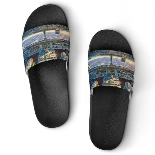 JTREWBV Sommerhausschuhe für Damen und Herren, Flugzeug-Cockpit und Sonnenaufgang-Druck, PVC, Hausschuhe, Duschschuhe, Bad-Sandalen, rutschfest, leicht zu reinigen, Schwarzer Stil, 44 EU JTREWBV Sommerhausschuhe für Damen und Herren, Flugzeug-Cockpit und Sonnenaufgang-Druck, PVC, Hausschuhe, Duschschuhe, Bad-Sandalen, rutschfest, leicht zu reinigen, Schwarzer Stil, 44 EU von JTREWBV