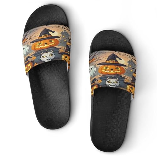 JTREWBV Sommerhausschuhe für Damen und Herren, Halloween-Kürbis-Druck, PVC, Hausschuhe, Duschschuhe, Bad-Sandalen, rutschfest, leicht zu reinigen, Schwarzer Stil, 11.5 UK Men/ 8 UK Women Wide JTREWBV Sommerhausschuhe für Damen und Herren, Halloween-Kürbis-Druck, PVC, Hausschuhe, Duschschuhe, Bad-Sandalen, rutschfest, leicht zu reinigen, Schwarzer Stil, 11.5 UK Men/ 8 UK Women Wide von JTREWBV
