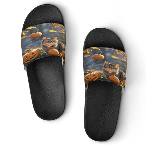 JTREWBV Sommerhausschuhe für Damen und Herren, Herbst-Kürbis- und Katzendruck, PVC, Hausschuhe, Duschschuhe, Bad-Sandalen, rutschfest, leicht zu reinigen, Schwarzer Stil, 11.5 UK Men/ 8.5 UK Women JTREWBV Sommerhausschuhe für Damen und Herren, Herbst-Kürbis- und Katzendruck, PVC, Hausschuhe, Duschschuhe, Bad-Sandalen, rutschfest, leicht zu reinigen, Schwarzer Stil, 11.5 UK Men/ 8.5 UK Women von JTREWBV