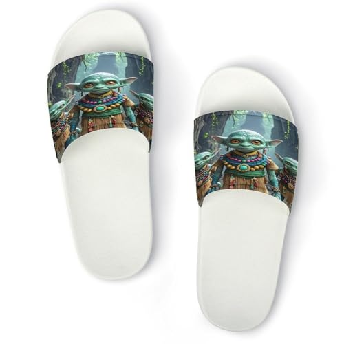 JTREWBV Sommerhausschuhe für Damen und Herren, Kobold-Druck, PVC, Hausschuhe, Duschschuhe, Bad-Sandalen, rutschfest, leicht zu reinigen, Weißer Stil, 11.5 UK Men/ 9 UK Women Wide von JTREWBV