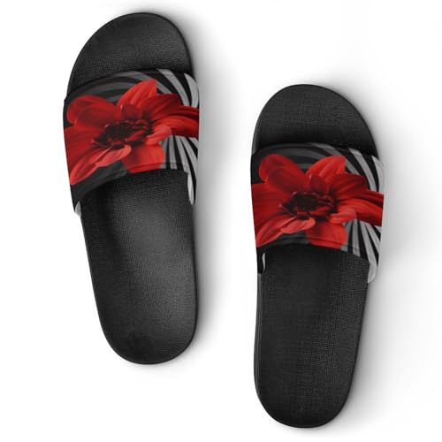 JTREWBV Sommerhausschuhe für Damen und Herren, Rot, Blumendruck, PVC, Hausschuhe, Duschschuhe, Badezimmer, Sandalen, rutschfest, leicht zu reinigen, Schwarzer Stil, 44 EU JTREWBV Sommerhausschuhe für Damen und Herren, Rot, Blumendruck, PVC, Hausschuhe, Duschschuhe, Badezimmer, Sandalen, rutschfest, leicht zu reinigen, Schwarzer Stil, 44 EU von JTREWBV