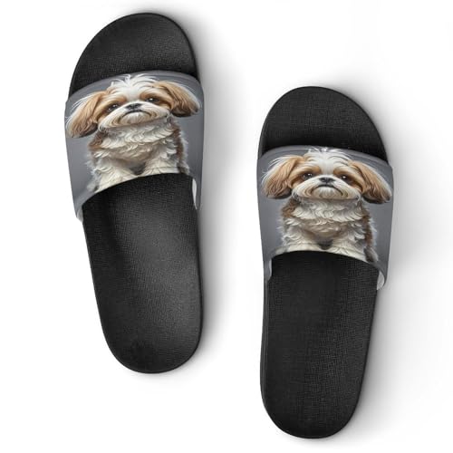 JTREWBV Sommerhausschuhe für Damen und Herren, Shih Tzu Hunde-Druck, PVC, Hausschuhe, Duschschuhe, Badezimmer, Sandalen, rutschfest, leicht zu reinigen, Schwarzer Stil, 44 EU JTREWBV Sommerhausschuhe für Damen und Herren, Shih Tzu Hunde-Druck, PVC, Hausschuhe, Duschschuhe, Badezimmer, Sandalen, rutschfest, leicht zu reinigen, Schwarzer Stil, 44 EU von JTREWBV