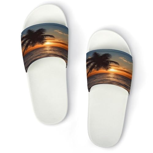 JTREWBV Sommerhausschuhe für Damen und Herren, Sonnenuntergang, Palme, Ozean, Druck, PVC, Hausschuhe, Duschschuhe, Bad-Sandalen, rutschfest, leicht zu reinigen, Weißer Stil, 11.5 UK Men/ 9 UK Women JTREWBV Sommerhausschuhe für Damen und Herren, Sonnenuntergang, Palme, Ozean, Druck, PVC, Hausschuhe, Duschschuhe, Bad-Sandalen, rutschfest, leicht zu reinigen, Weißer Stil, 11.5 UK Men/ 9 UK Women von JTREWBV