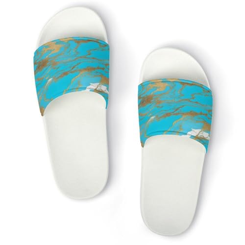 JTREWBV Sommerhausschuhe für Damen und Herren, Türkis, Blau, Golddruck, PVC, Hausschuhe, Duschschuhe, Badezimmer, Sandalen, rutschfest, leicht zu reinigen, Weißer Stil, 44 EU JTREWBV Sommerhausschuhe für Damen und Herren, Türkis, Blau, Golddruck, PVC, Hausschuhe, Duschschuhe, Badezimmer, Sandalen, rutschfest, leicht zu reinigen, Weißer Stil, 44 EU von JTREWBV