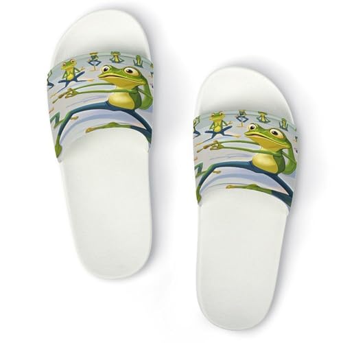 JTREWBV Sommerhausschuhe für Damen und Herren, Yoga, Frosch-Druck, PVC, Hausschuhe, Duschschuhe, Bad-Sandalen, rutschfest, leicht zu reinigen, Weißer Stil, 44 EU JTREWBV Sommerhausschuhe für Damen und Herren, Yoga, Frosch-Druck, PVC, Hausschuhe, Duschschuhe, Bad-Sandalen, rutschfest, leicht zu reinigen, Weißer Stil, 44 EU von JTREWBV