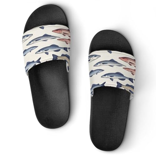 JTREWBV Sommerhausschuhe für Damen und Herren, buntes Fischmuster, PVC, Hausschuhe, Duschschuhe, Badezimmer-Sandalen, rutschfest, leicht zu reinigen, Schwarzer Stil, 44 EU JTREWBV Sommerhausschuhe für Damen und Herren, buntes Fischmuster, PVC, Hausschuhe, Duschschuhe, Badezimmer-Sandalen, rutschfest, leicht zu reinigen, Schwarzer Stil, 44 EU von JTREWBV