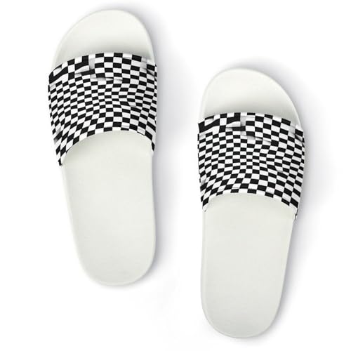 JTREWBV Sommerhausschuhe für Damen und Herren, karierte Flagge, bedruckt, PVC, Hausschuhe, Duschschuhe, Bad-Sandalen, rutschfest, leicht zu reinigen, Weißer Stil, 44 EU JTREWBV Sommerhausschuhe für Damen und Herren, karierte Flagge, bedruckt, PVC, Hausschuhe, Duschschuhe, Bad-Sandalen, rutschfest, leicht zu reinigen, Weißer Stil, 44 EU von JTREWBV