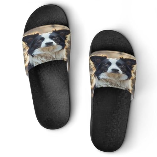 JTREWBV Sommerhausschuhe für Damen und Herren, niedlicher Border Collie-Druck, PVC, Hausschuhe, Duschschuhe, Bad-Sandalen, rutschfest, leicht zu reinigen, Schwarzer Stil, 44 EU JTREWBV Sommerhausschuhe für Damen und Herren, niedlicher Border Collie-Druck, PVC, Hausschuhe, Duschschuhe, Bad-Sandalen, rutschfest, leicht zu reinigen, Schwarzer Stil, 44 EU von JTREWBV
