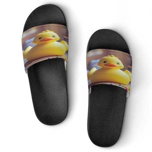 JTREWBV Sommerhausschuhe für Damen und Herren, niedlicher Gummi-Enten-Druck, PVC, Hausschuhe, Duschschuhe, Badezimmer, Sandalen, rutschfest, leicht zu reinigen, Schwarzer Stil, 44 EU JTREWBV Sommerhausschuhe für Damen und Herren, niedlicher Gummi-Enten-Druck, PVC, Hausschuhe, Duschschuhe, Badezimmer, Sandalen, rutschfest, leicht zu reinigen, Schwarzer Stil, 44 EU von JTREWBV
