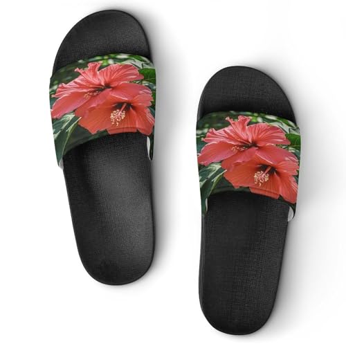 JTREWBV Sommerhausschuhe für Damen und Herren, roter Hibiskus-Druck, PVC, Hausschuhe, Duschschuhe, Bad-Sandalen, rutschfest, leicht zu reinigen, Schwarzer Stil, 44 EU JTREWBV Sommerhausschuhe für Damen und Herren, roter Hibiskus-Druck, PVC, Hausschuhe, Duschschuhe, Bad-Sandalen, rutschfest, leicht zu reinigen, Schwarzer Stil, 44 EU von JTREWBV
