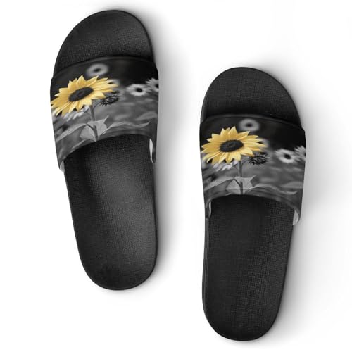 JTREWBV Sommerhausschuhe für Damen und Herren, schwarz und weiß, Sonnenblumen-Druck, PVC, Hausschuhe, Duschschuhe, Badezimmer, Sandalen, rutschfest, leicht zu reinigen, Schwarzer Stil, 44 EU JTREWBV Sommerhausschuhe für Damen und Herren, schwarz und weiß, Sonnenblumen-Druck, PVC, Hausschuhe, Duschschuhe, Badezimmer, Sandalen, rutschfest, leicht zu reinigen, Schwarzer Stil, 44 EU von JTREWBV