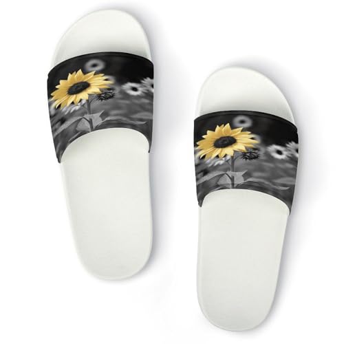JTREWBV Sommerhausschuhe für Damen und Herren, schwarz und weiß, Sonnenblumen-Druck, PVC, Hausschuhe, Duschschuhe, Badezimmer, Sandalen, rutschfest, leicht zu reinigen, Weißer Stil, 11.5 UK Men/ 11 UK JTREWBV Sommerhausschuhe für Damen und Herren, schwarz und weiß, Sonnenblumen-Druck, PVC, Hausschuhe, Duschschuhe, Badezimmer, Sandalen, rutschfest, leicht zu reinigen, Weißer Stil, 11.5 UK Men/ 11 UK von JTREWBV