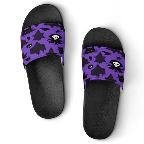 JTREWBV Sommerhausschuhe für Damen und Herren, violett, Halloween-Druck, PVC, Hausschuhe, Duschschuhe, Bad-Sandalen, rutschfest, leicht zu reinigen, Schwarzer Stil, 11.5 UK Men/ 11 UK Women Wide JTREWBV Sommerhausschuhe für Damen und Herren, violett, Halloween-Druck, PVC, Hausschuhe, Duschschuhe, Bad-Sandalen, rutschfest, leicht zu reinigen, Schwarzer Stil, 11.5 UK Men/ 11 UK Women Wide von JTREWBV