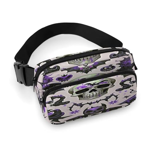 Umhängetasche für Damen und Herren, Gothic-Totenkopf-Druck, Sport-Hüfttasche, modische Hüfttasche mit verstellbarem Riemen, Schwarz , 20x13cm von JTREWBV