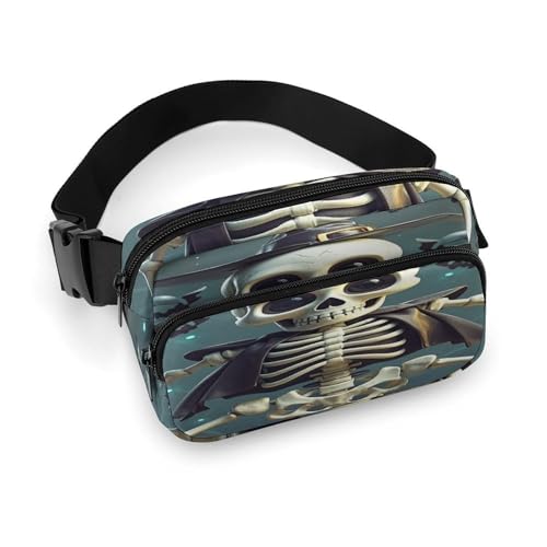 Umhängetasche für Damen und Herren, Halloween, Skelett-Druck, Sport-Hüfttasche, modische Hüfttasche mit verstellbarem Riemen, Schwarz , 20x13cm von JTREWBV