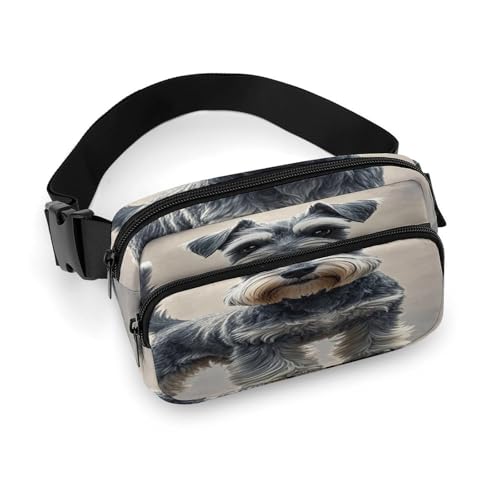 Umhängetasche für Damen und Herren, Schnauzer-Druck, Sport-Hüfttasche, modische Hüfttasche mit verstellbarem Riemen, Schwarz , 20x13cm von JTREWBV