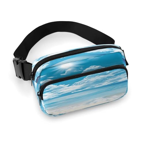Umhängetasche für Damen und Herren, blaue tropische Meereslandschaft, Sport-Hüfttasche, modische Hüfttasche mit verstellbarem Riemen, Schwarz , 20x13cm von JTREWBV