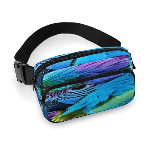 Umhängetasche für Damen und Herren, buntes Papageien-Druck, Sport-Hüfttasche, modische Hüfttasche mit verstellbarem Riemen, Schwarz , 20x13cm von JTREWBV