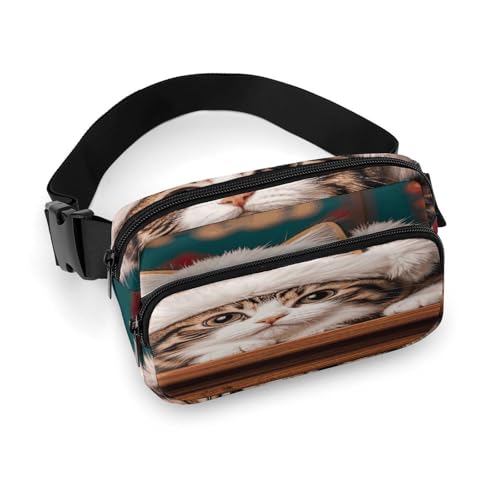 Umhängetasche für Damen und Herren, kleines Kätzchen mit Hutdruck, Sport-Hüfttasche, modische Hüfttasche mit verstellbarem Riemen, Schwarz , 20x13cm von JTREWBV