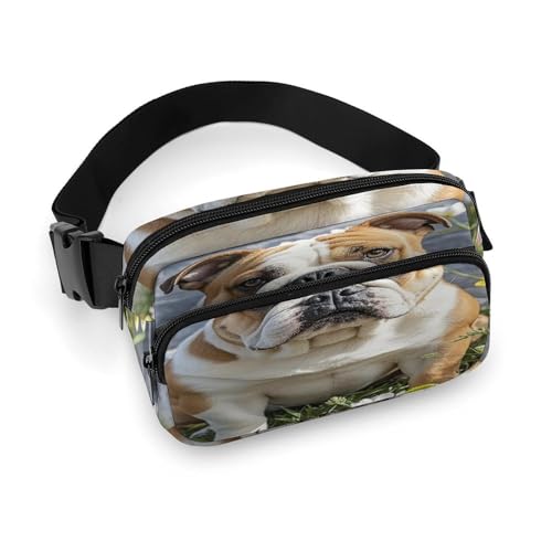 Umhängetasche für Damen und Herren, lustiger Bulldoggen-Druck, Sport-Hüfttasche, modische Hüfttasche mit verstellbarem Riemen, Schwarz , 20x13cm von JTREWBV