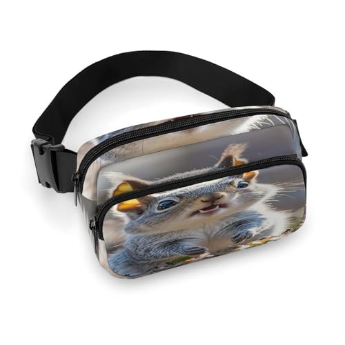 Umhängetasche für Damen und Herren, lustiger süßer Eichhörnchen-Druck, Sport-Hüfttasche, modische Hüfttasche mit verstellbarem Riemen, Schwarz , 20x13cm von JTREWBV