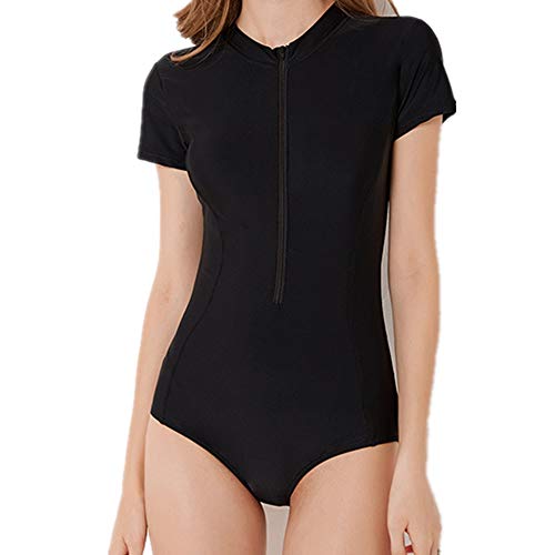 JTRHD Damen Badeanzug Frauen-Surfen Badeanzug Badeanzug Halbarm Zip UV-Schutz Badeanzug für Strand, Schwimmen (Farbe : Black, Size : M) von JTRHD