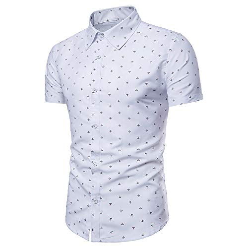 JTRHD Herren Freizeithemd mit kurzen Ärmeln Herren Anker gedruckt Kurzarm-Hemd Jugendmode-Hemd Sommer Europäischer Code Strandparty Urlaub Lässig (Farbe : Weiß, Size : L) von JTRHD