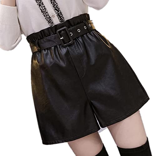 JTRHD Kurze Hose aus Kunstleder Damen Pu Leder kurzer Stretch hoher Taillen -Weitbein -Shorts Weich und bequem (Farbe : Black, Size : S) von JTRHD