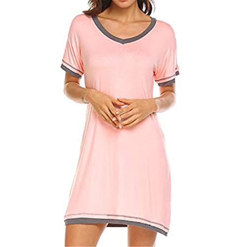 JTRHD Weiche Nachtwäsche Loungewear Frauennachtkleid Nachthemd Slim Pack Hip Kurzarm Nachtwäsche für alle Jahreszeiten (Farbe : Rosa, Size : L) von JTRHD