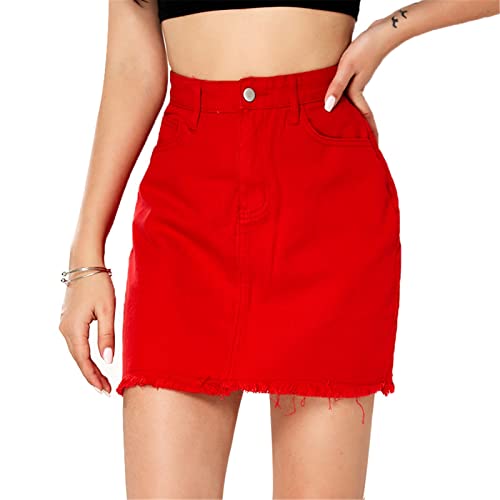 Jeansrock für Damen Frauen lässiger Jeansrock roter schlanker Rock Sommerrock für den Alltag (Farbe : Rot, Size : L) von JTRHD